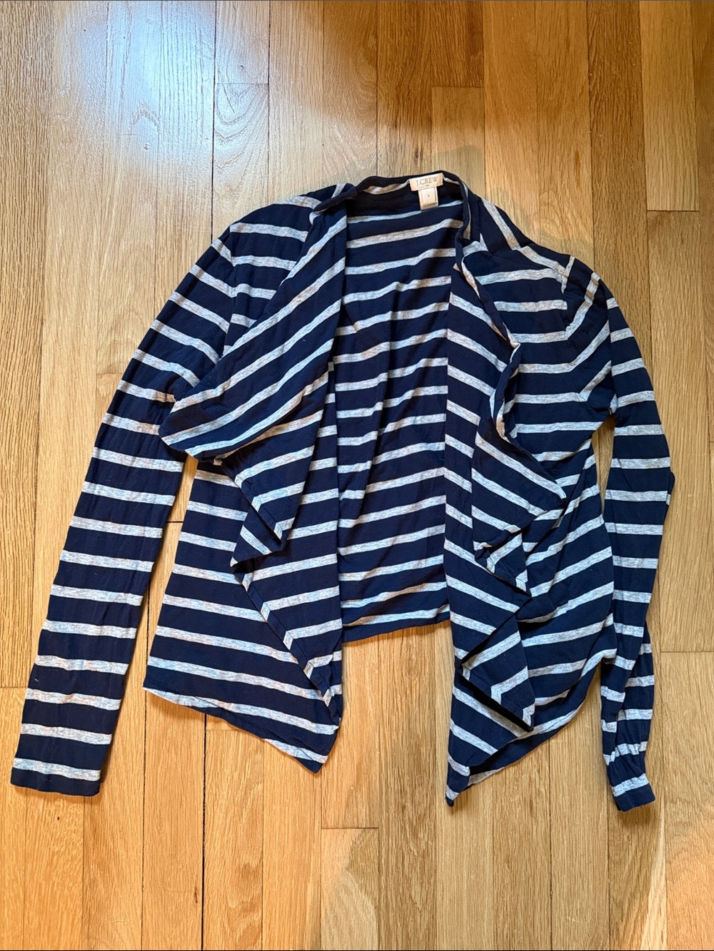 Striped Navy and Gray Open-Front Cardigan